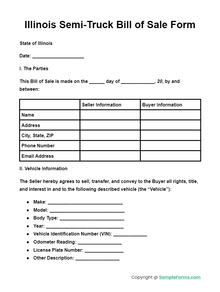 illinois semi truck bill of sale form