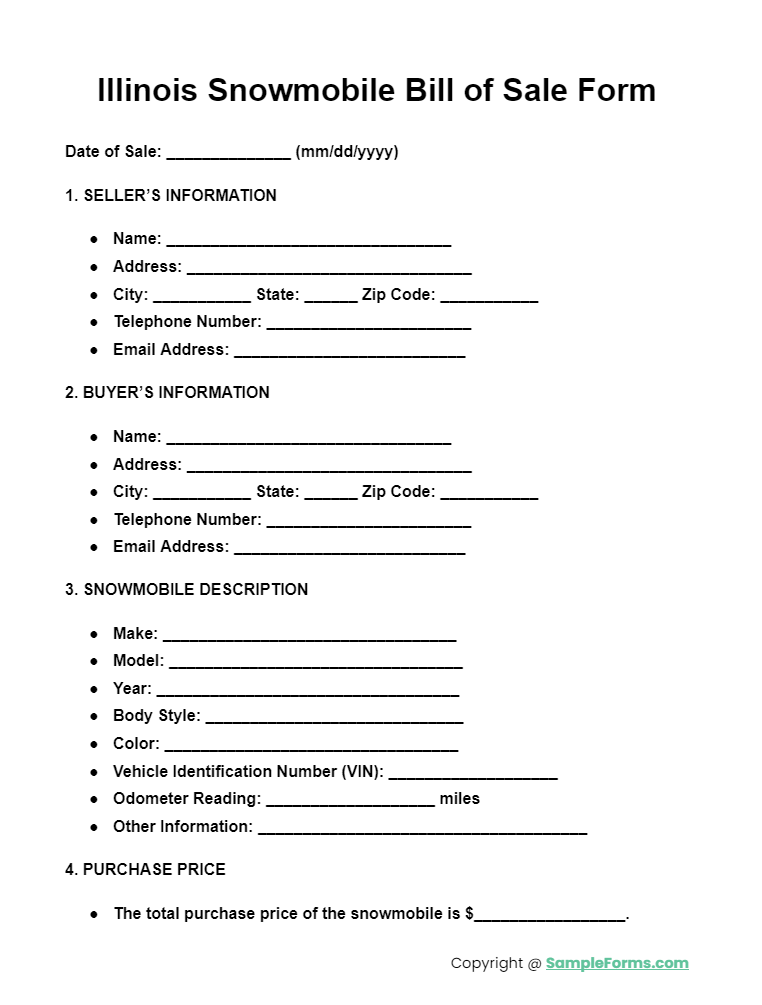 illinois snowmobile bill of sale form