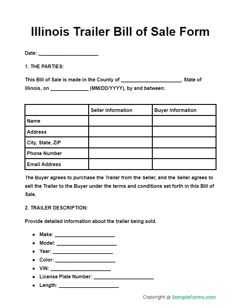 illinois trailer bill of sale form