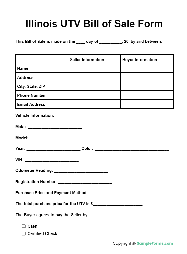 illinois utv bill of sale form