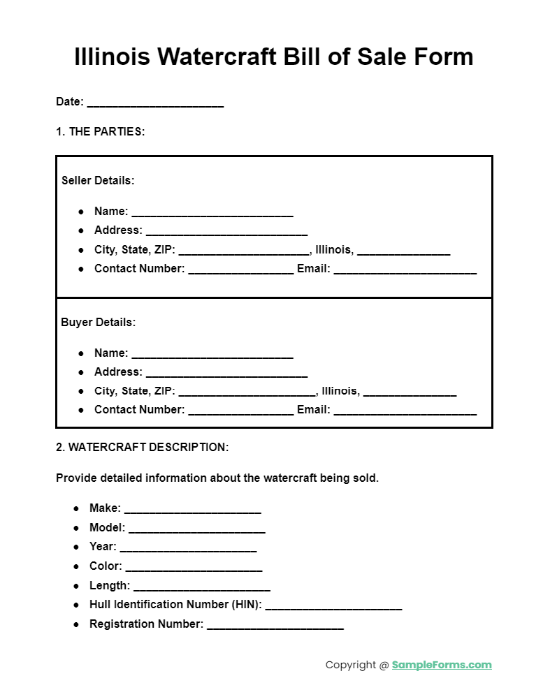 illinois watercraft bill of sale form