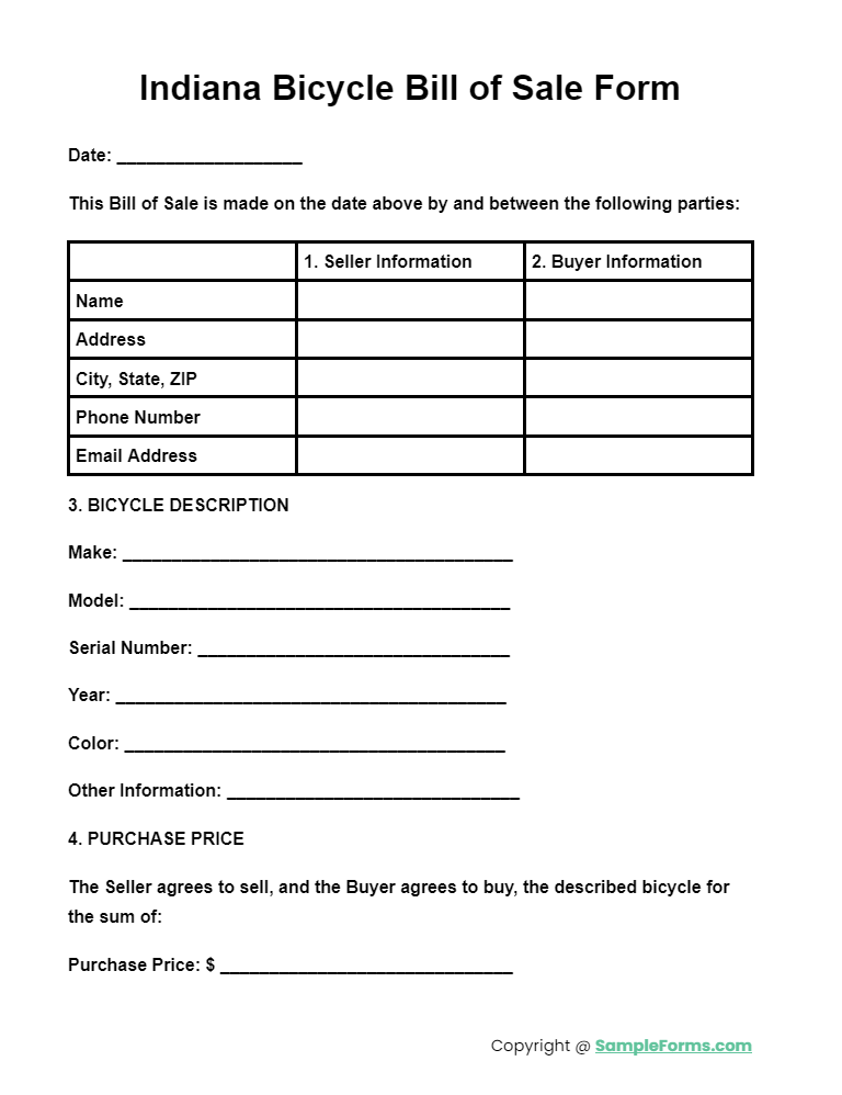 indiana bicycle bill of sale form