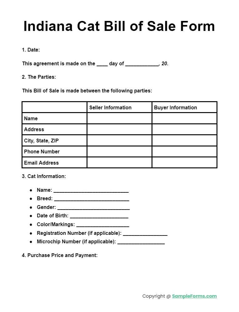 indiana cat bill of sale form