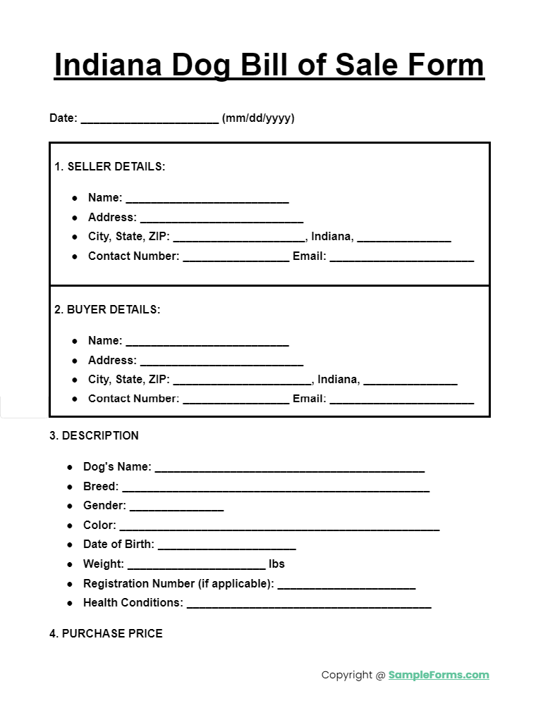 indiana dog bill of sale form