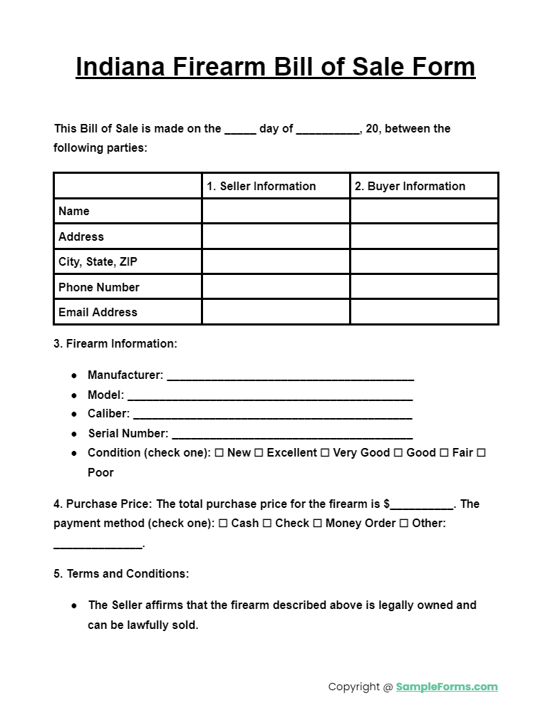 indiana firearm bill of sale form