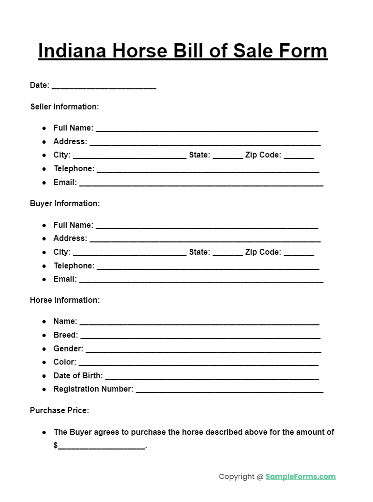 indiana horse bill of sale form