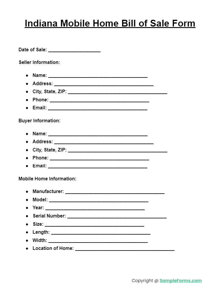 indiana mobile home bill of sale form