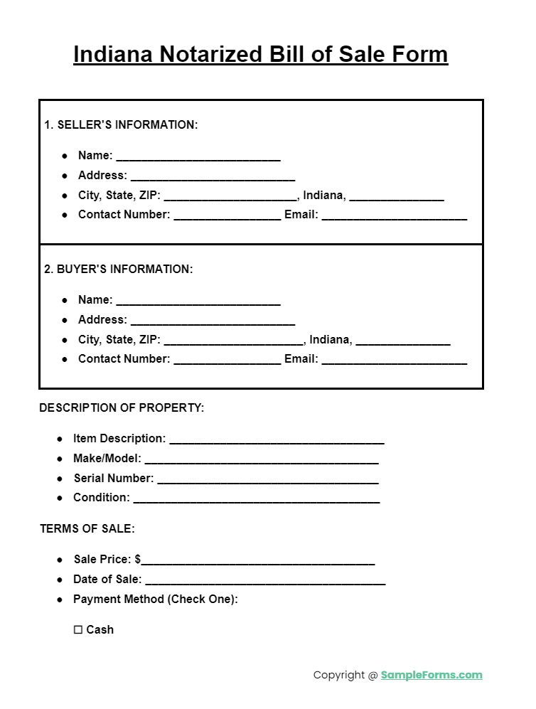 indiana notarized bill of sale form