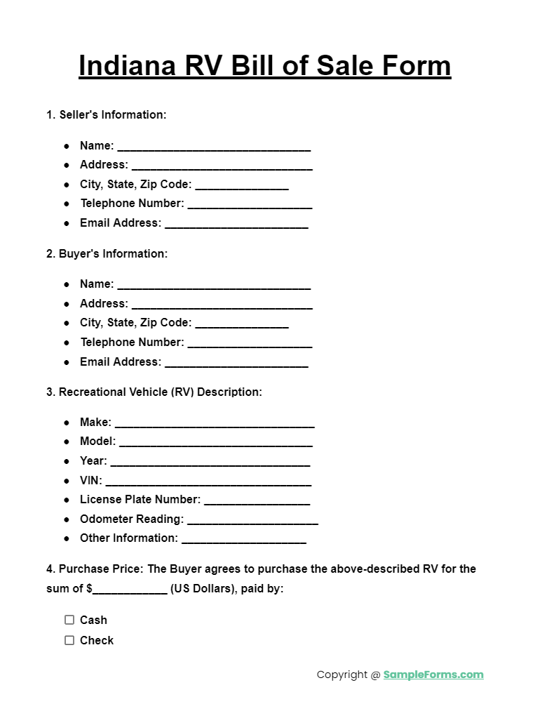 indiana rv bill of sale form