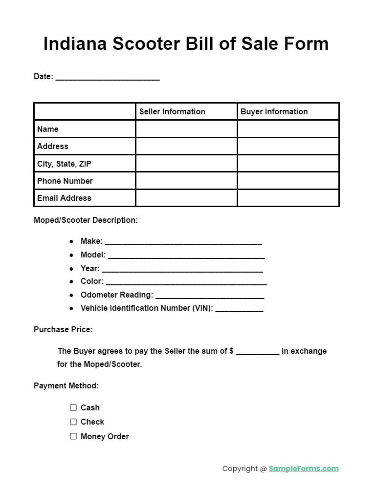 indiana scooter bill of sale form