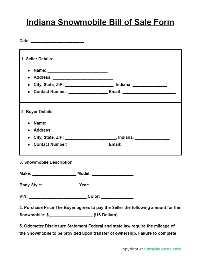 indiana snowmobile bill of sale form