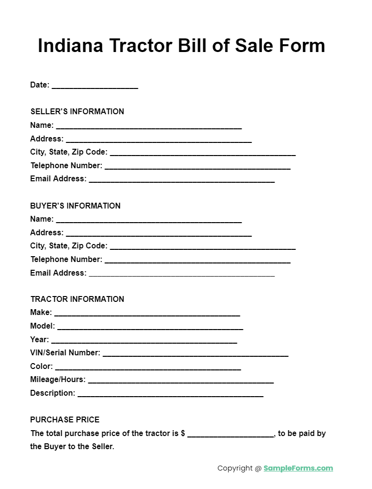 indiana tractor bill of sale form