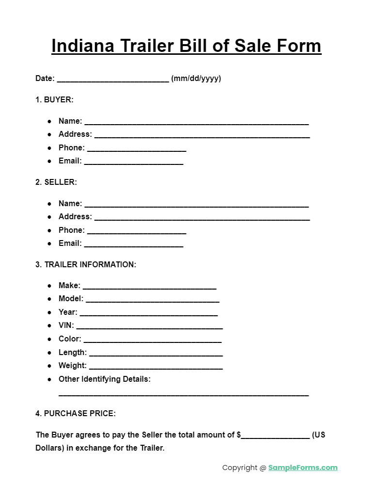 indiana trailer bill of sale form