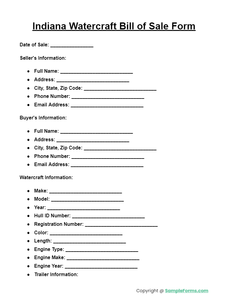 indiana watercraft bill of sale form