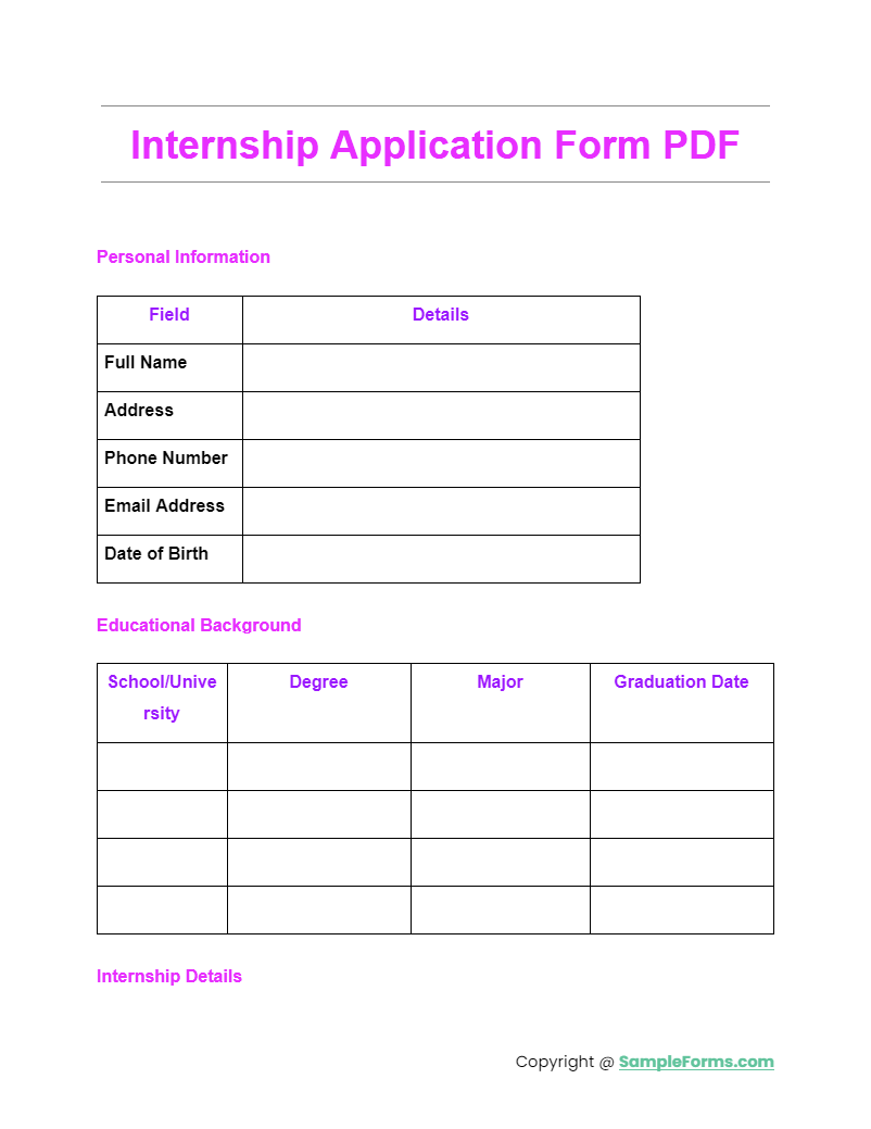 internship application form pdf