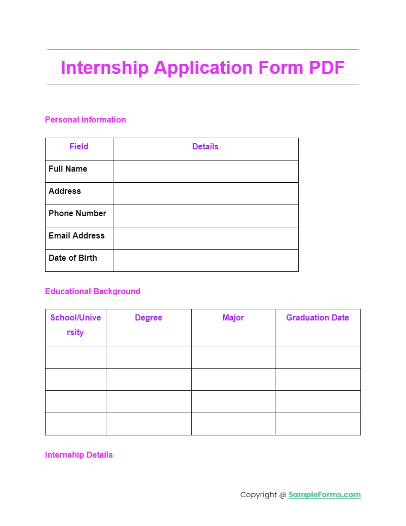 FREE 50+ Internship Application Form Samples, PDF, MS Word, Google Docs