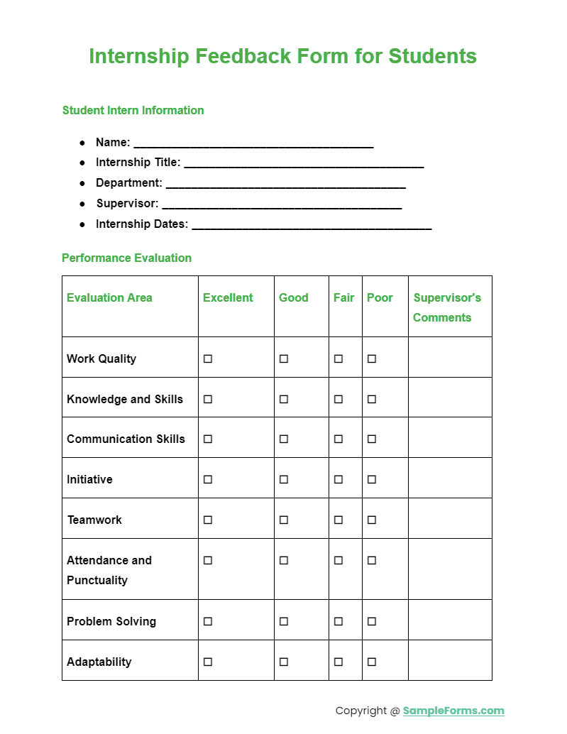 internship feedback form for students