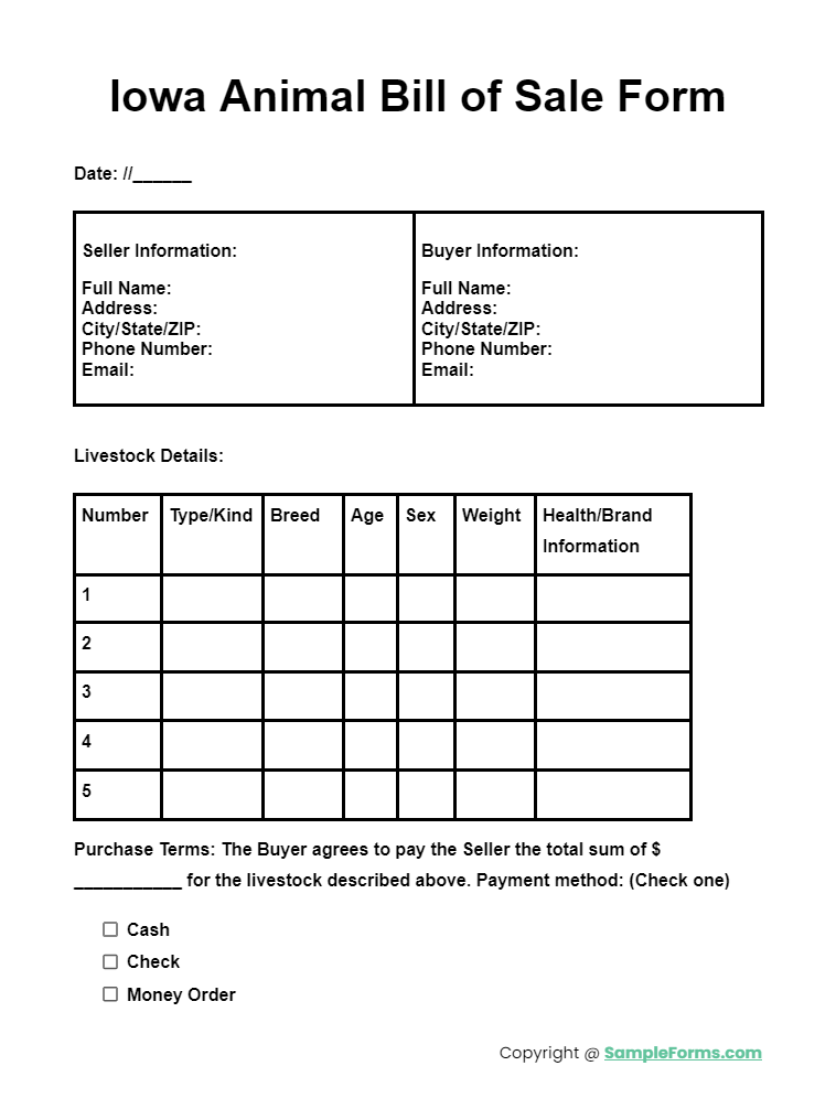 iowa animal bill of sale form