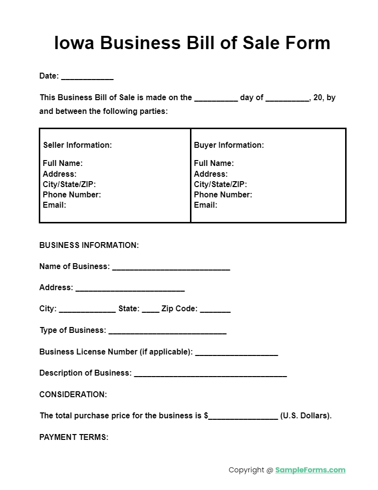 iowa business bill of sale form