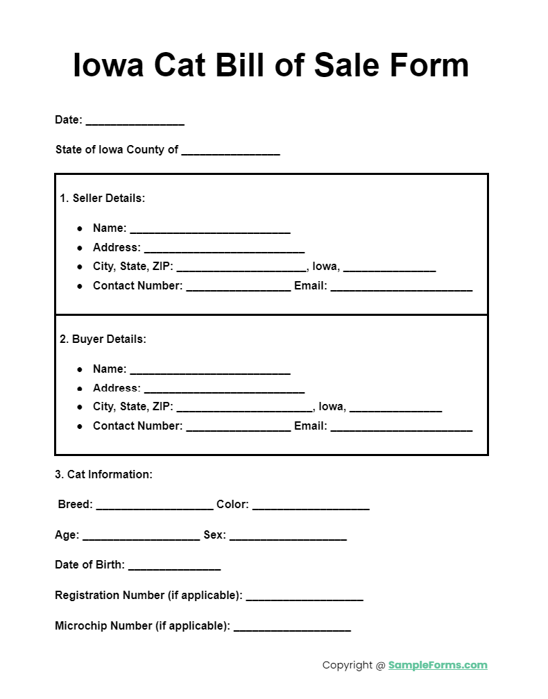 iowa cat bill of sale form