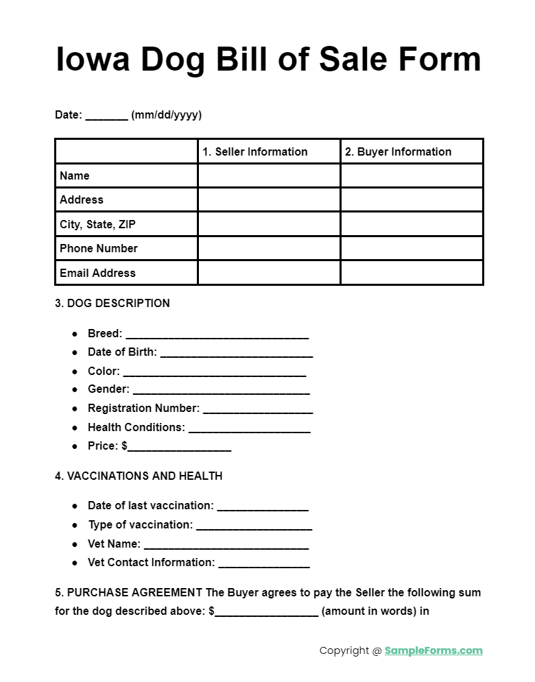 iowa dog bill of sale form