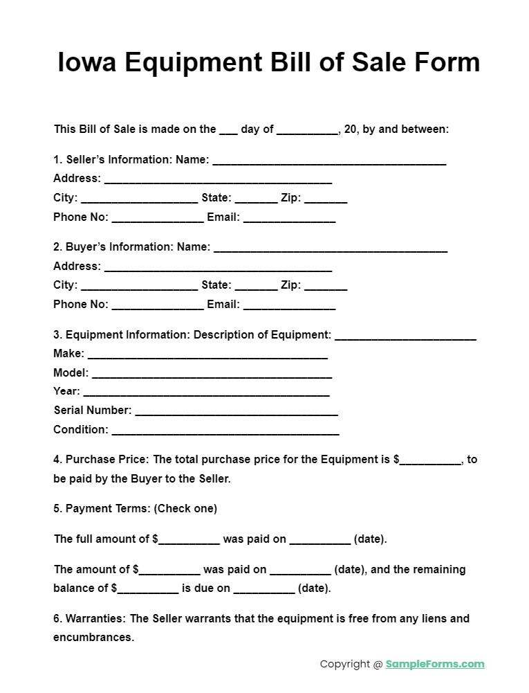 iowa equipment bill of sale form