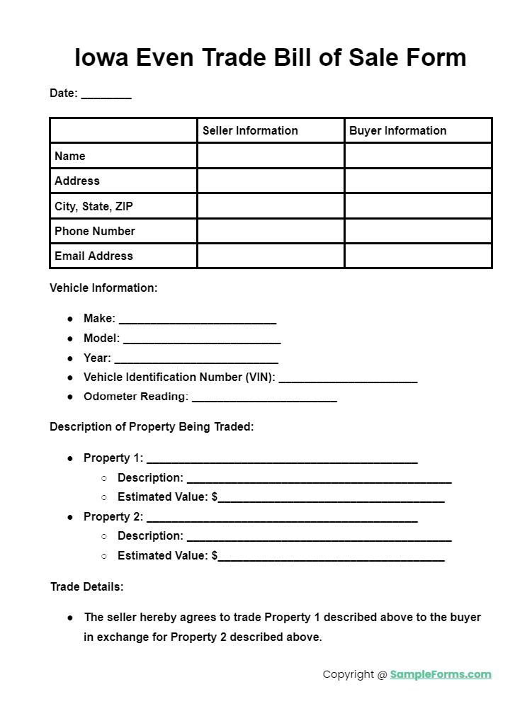 iowa even trade bill of sale form