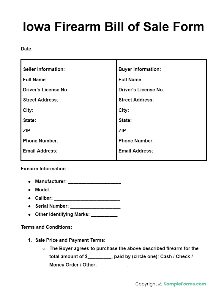 iowa firearm bill of sale form