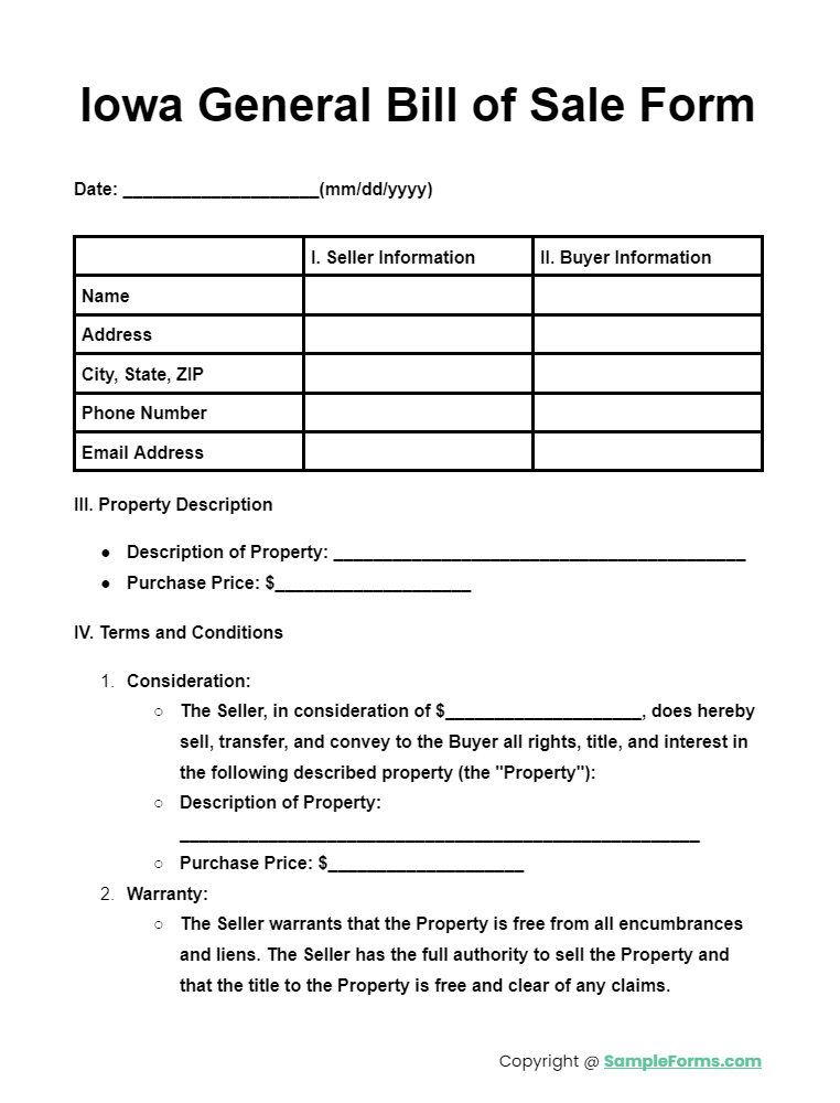 iowa general bill of sale form