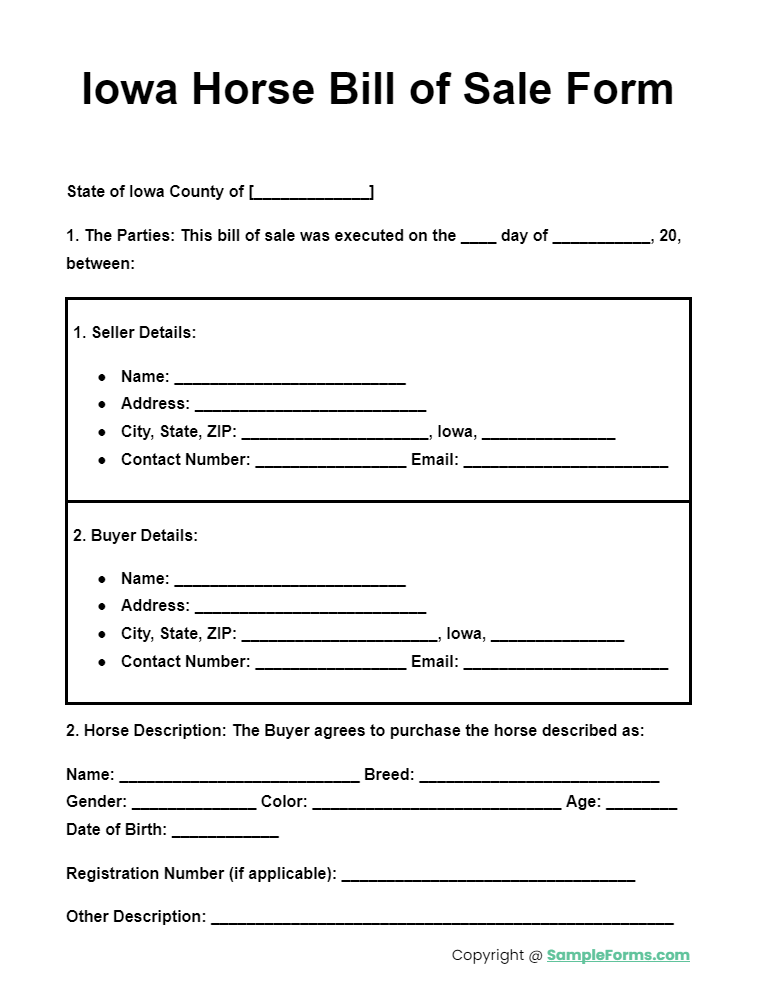 iowa horse bill of sale form