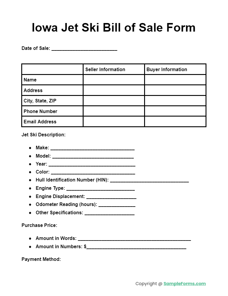 iowa jet ski bill of sale form