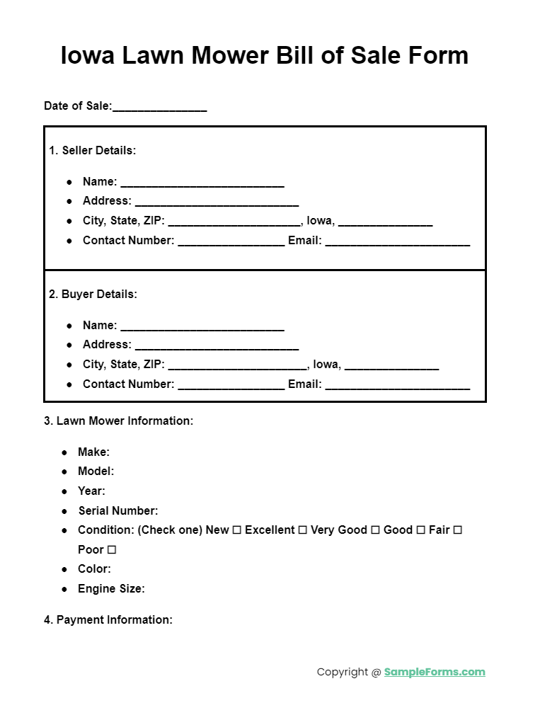 iowa lawn mower bill of sale form