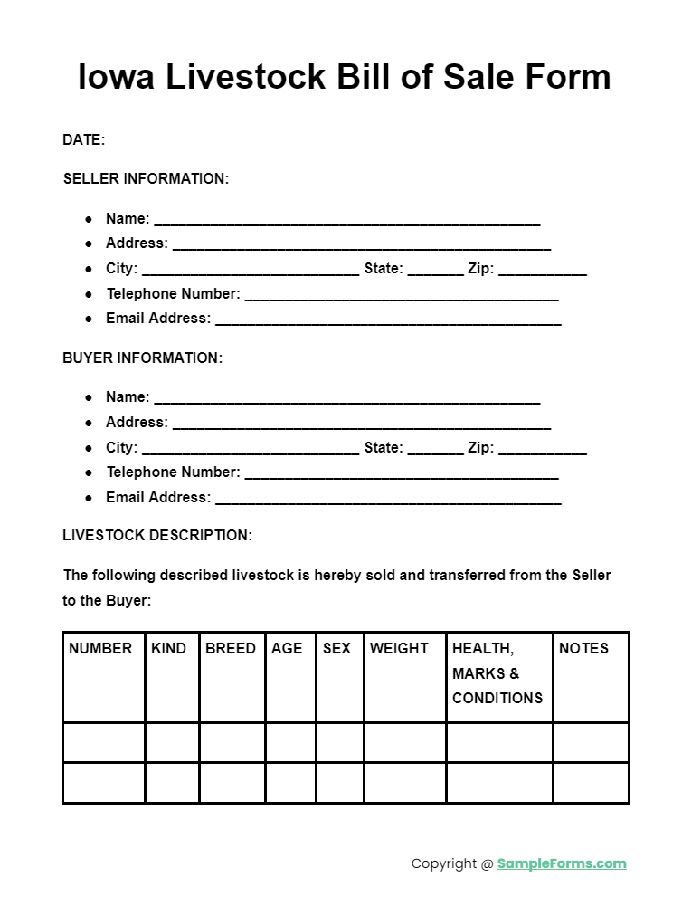 iowa livestock bill of sale form