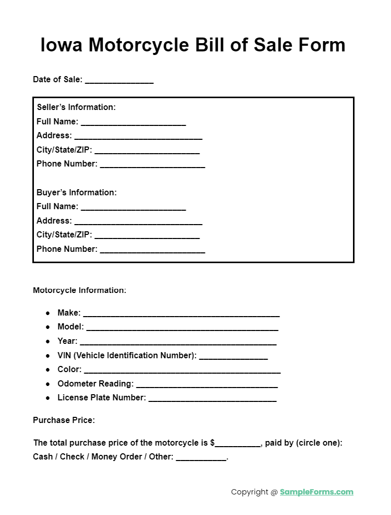 iowa motorcycle bill of sale form