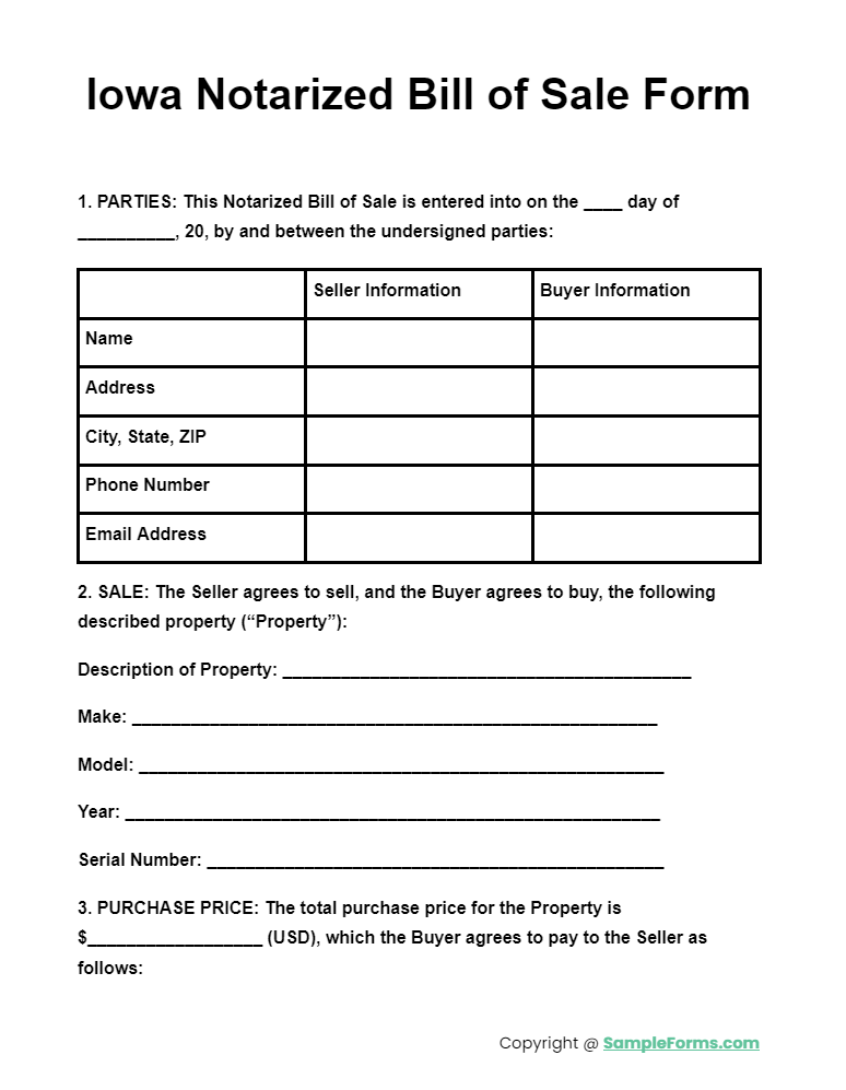 iowa notarized bill of sale form