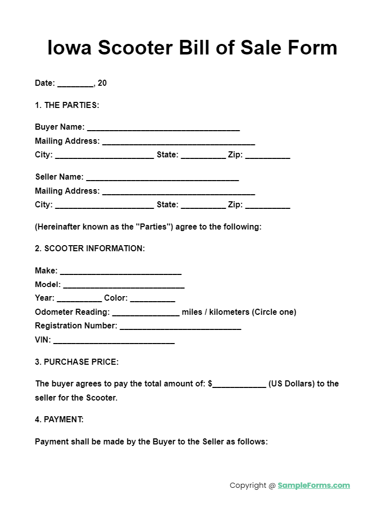 iowa scooter bill of sale form