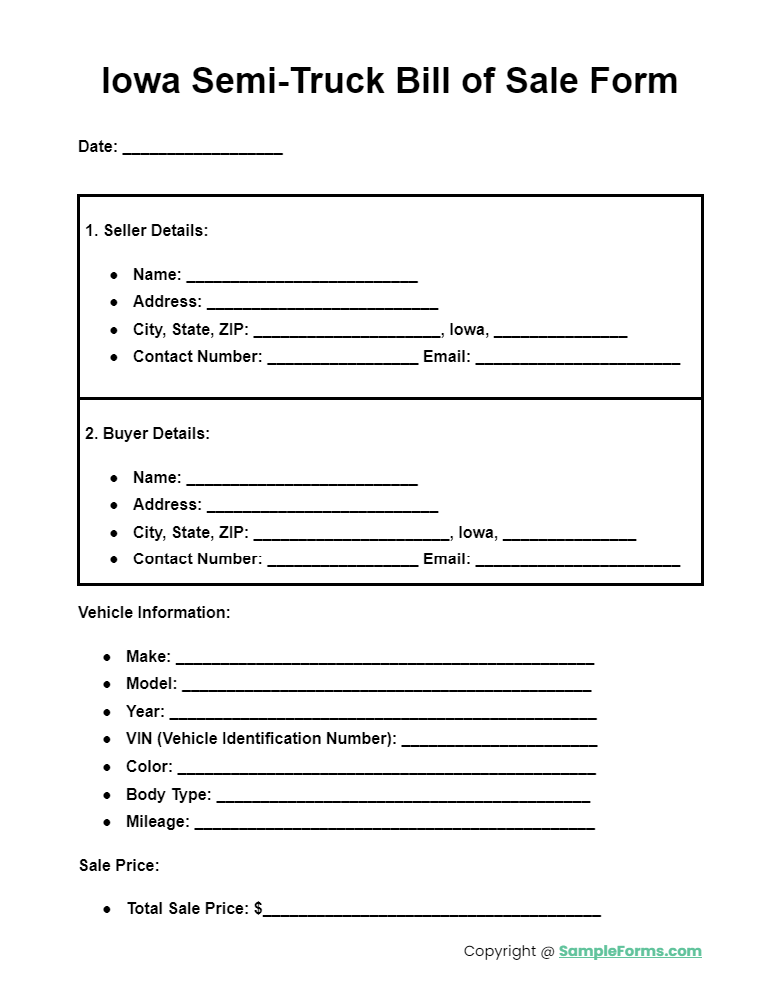 iowa semi truck bill of sale form