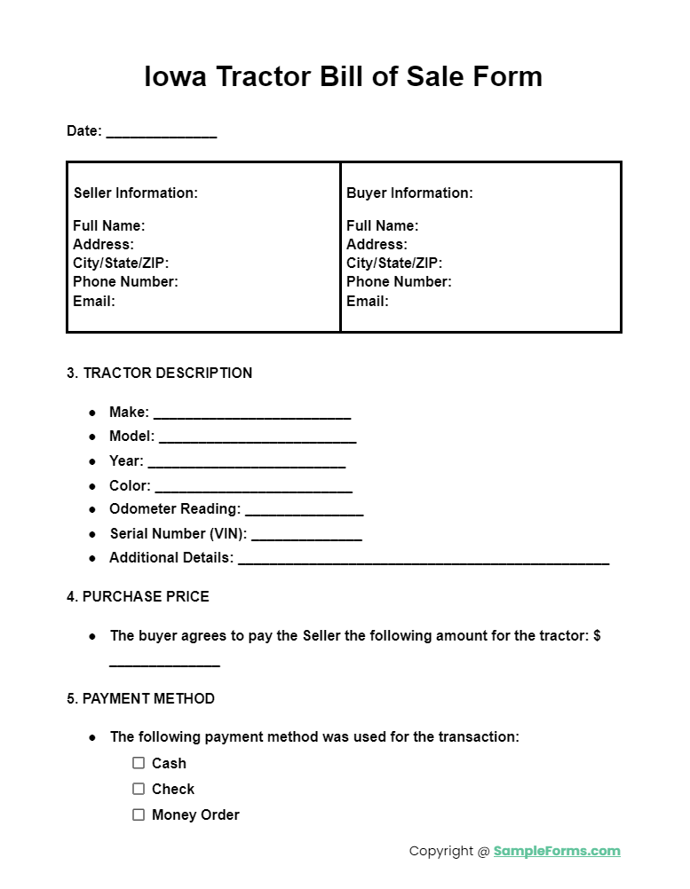 iowa tractor bill of sale form