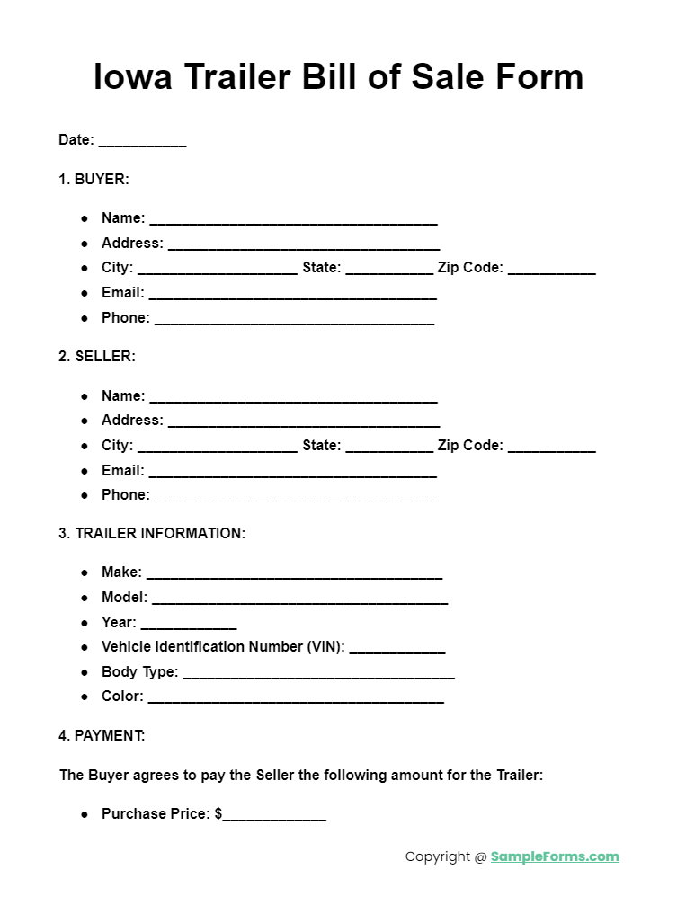 iowa trailer bill of sale form