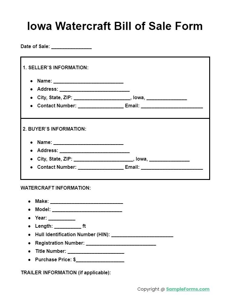 iowa watercraft bill of sale form