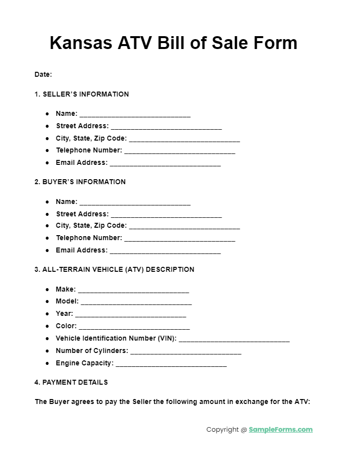 kansas atv bill of sale form