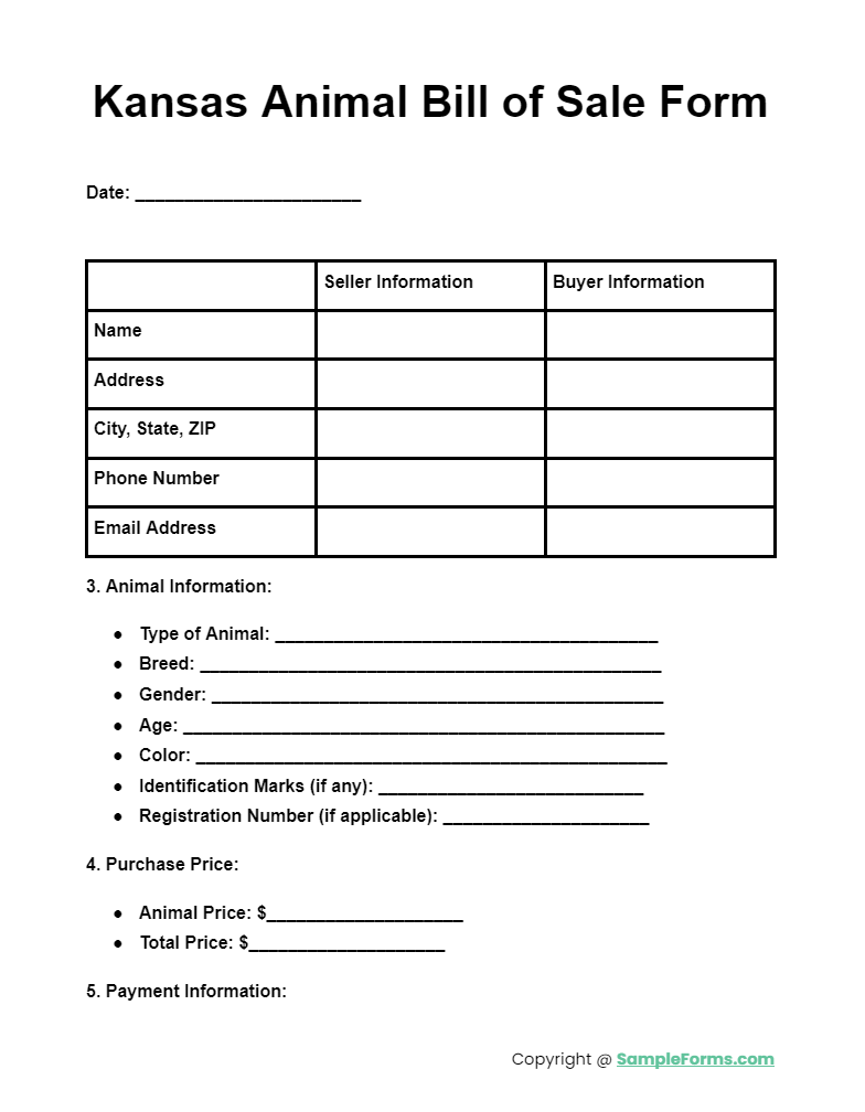 kansas animal bill of sale form