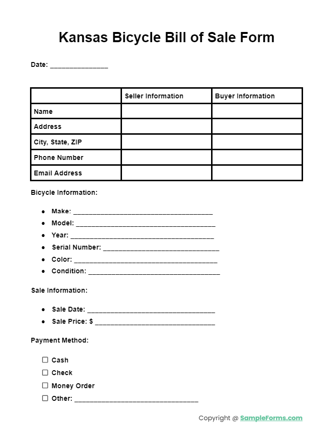 kansas bicycle bill of sale form