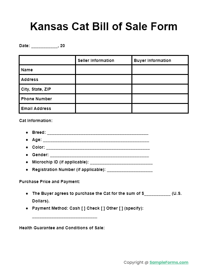 kansas cat bill of sale form