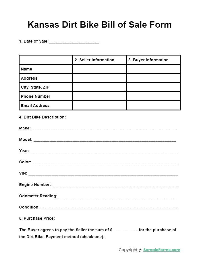 kansas dirt bike bill of sale form