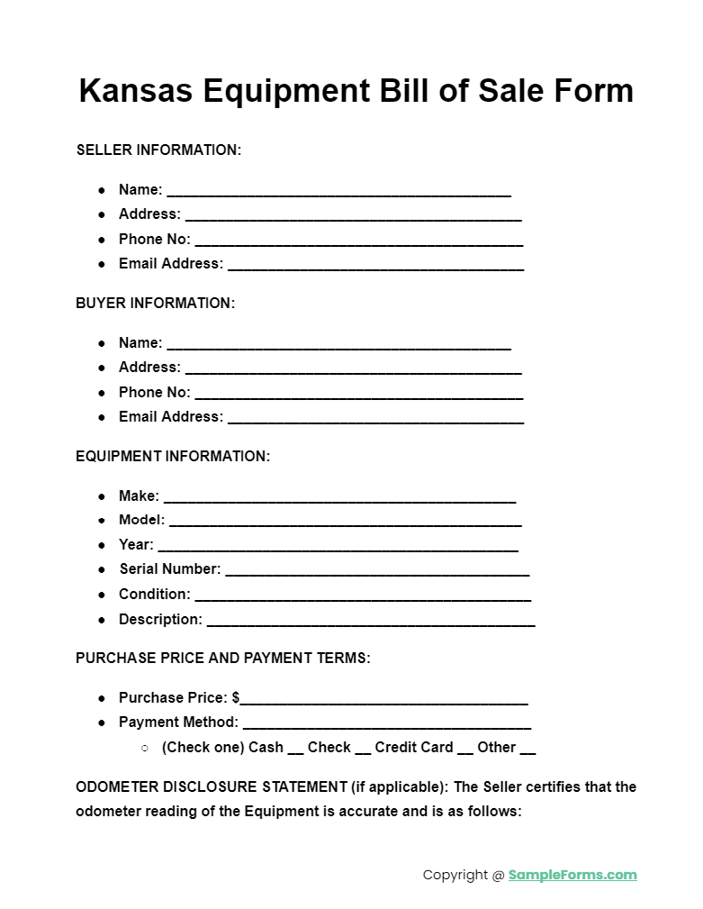 kansas equipment bill of sale form