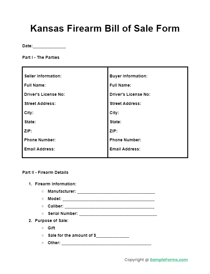 kansas firearm bill of sale form