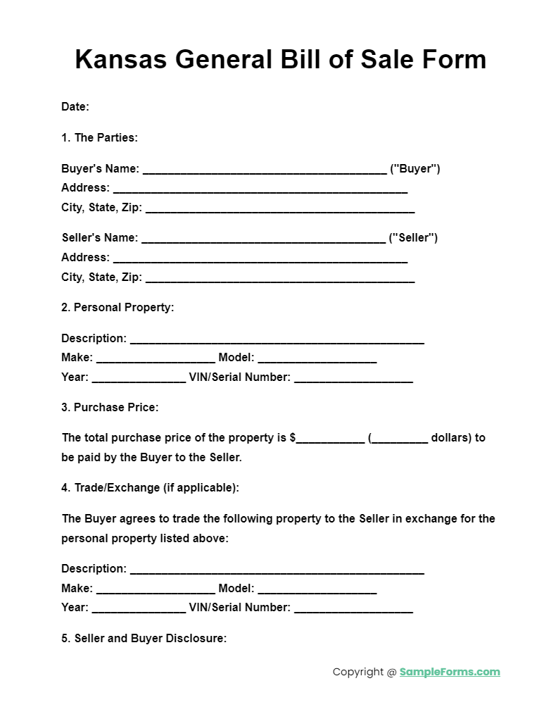 kansas general bill of sale form