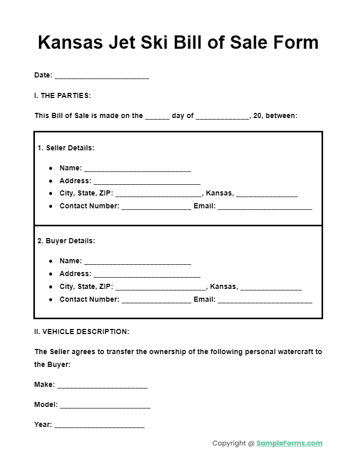 kansas jet ski bill of sale form