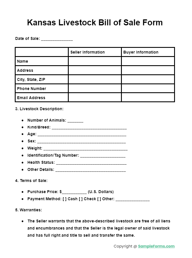 kansas livestock bill of sale form